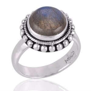 Handcrafted Labradorite Sterling Silver Ring with Vintage Beaded Detailing main view