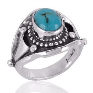 Arizona Turquoise sterling silver boho statement ring with intricate detailing main view