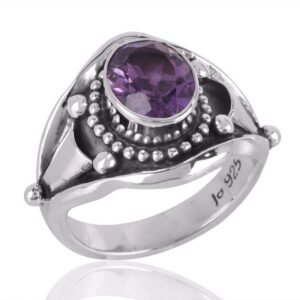 Handcrafted sterling silver Amethyst ring with vintage boho design, perfect for gift and everyday fashion main view