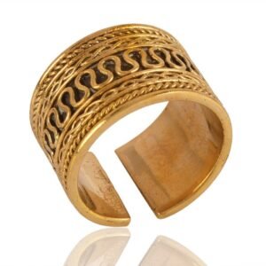 Handcrafted gold statement ring with intricate boho design and adjustable fit main view