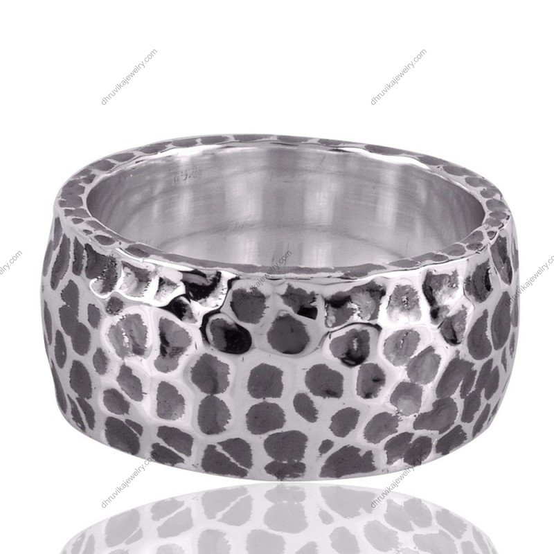 Hammered sterling silver wide band ring with oxidized textured finish, bold statement jewelry alternate image