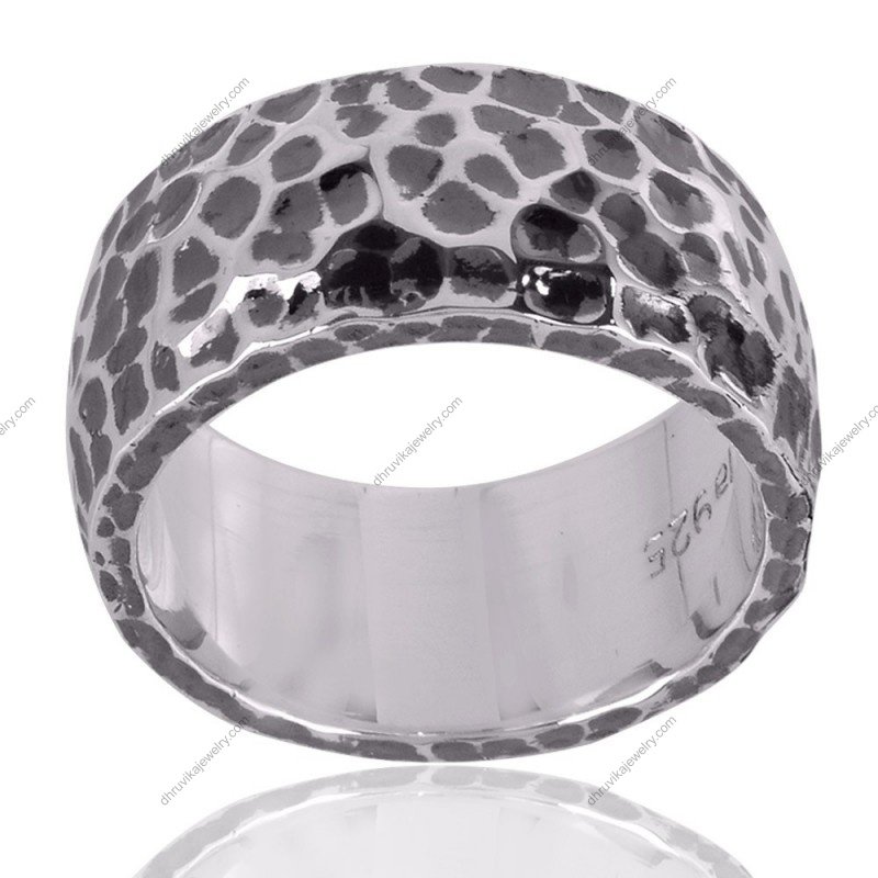 Hammered sterling silver wide band ring with oxidized textured finish, bold statement jewelry view1