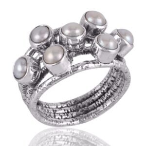 Handcrafted sterling silver ring with multi-pearl design – bold statement jewelry main view