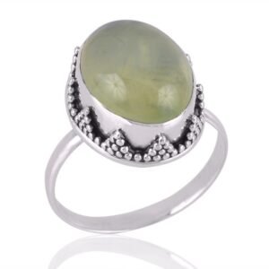 Elegant Prehnite sterling silver ring with vintage detailing, perfect for boho and spiritual fashion lovers. main view