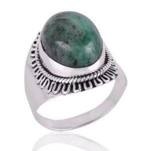 Green Agate Sterling Silver Statement Ring with intricate vintage detailing main view