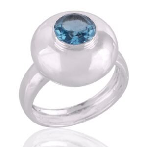 Sky Blue Topaz Sterling Silver Ring with Dome Setting, Bold and Elegant Jewelry Design main view