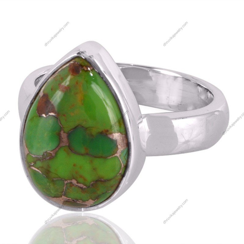 Green Copper Turquoise teardrop ring in sterling silver ā handmade boho statement jewelry alternate image