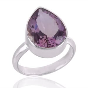 Elegant pear-shaped amethyst ring set in sterling silver – February birthstone jewelry main view