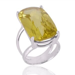 Elegant Lemon Quartz Sterling Silver Ring with Faceted Gemstone and Unique Prong Setting main view