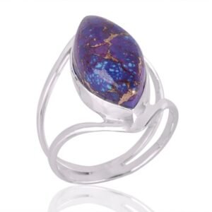 Elegant Purple Copper Turquoise marquise ring in sterling silver with intricate copper veining main view