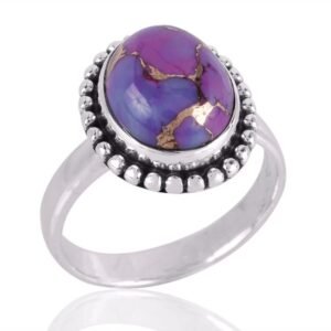 Purple Copper Turquoise Sterling Silver Ring with Vintage Beaded Detailing main view