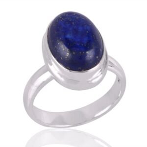 Elegant lapis lazuli sterling silver ring with deep blue oval gemstone and polished silver finish main view