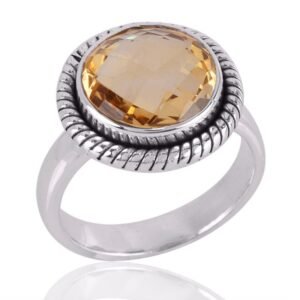 Sterling silver citrine ring with vintage-style bezel setting for women main view