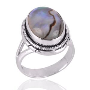 Handcrafted Abalone Shell Sterling Silver Statement Ring – Unique Boho Jewelry main view