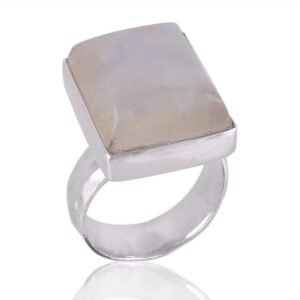 Handcrafted Rainbow Moonstone sterling silver statement ring with elegant design main view