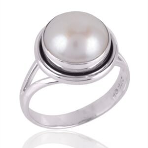 Elegant sterling silver pearl ring with white pearl, bezel set, perfect for timeless style main view