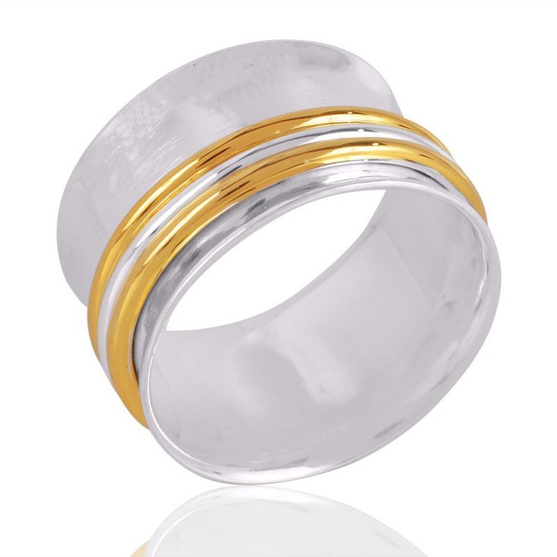Sterling Silver Spinner Ring with Gold Accents – Wide Band Statement ...