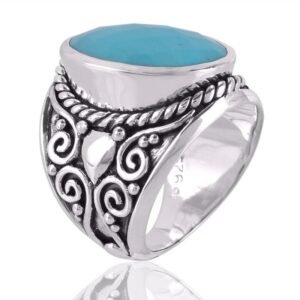 Arizona turquoise sterling silver statement ring for men with vintage scrollwork design main view