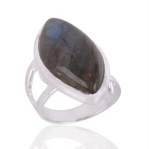 Labradorite Blue Flash Marquise Ring in Silver – Mystical Statement Jewelry main view