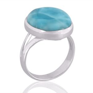 Elegant Larimar sterling silver ring with a vibrant blue gemstone, set in a handmade minimalist bezel design. main view