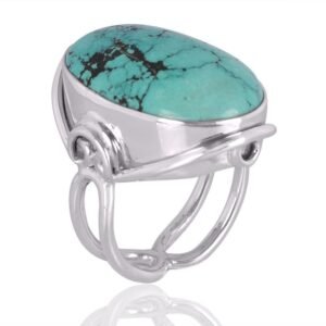 Tibetan Turquoise sterling silver statement ring with intricate metalwork main view