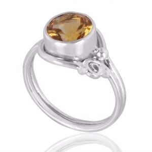 Handcrafted citrine sterling silver ring with bezel setting and intricate detailing main view