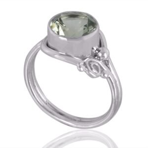 Elegant Green Amethyst Sterling Silver Ring with vintage-inspired design main view