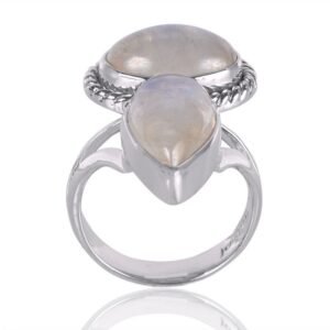 Handcrafted Rainbow Moonstone sterling silver statement ring with mystical iridescence main view