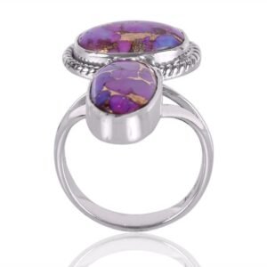 Purple Copper Turquoise double stone sterling silver ring with handcrafted artisanal design main view