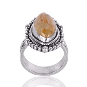 Handmade Rutilated Quartz Sterling Silver Ring with vintage-inspired detailing main view